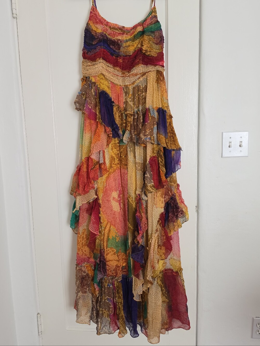 Siddhartha Bansal Paradise Chiffon Tiered Multi Print Maxi Dress